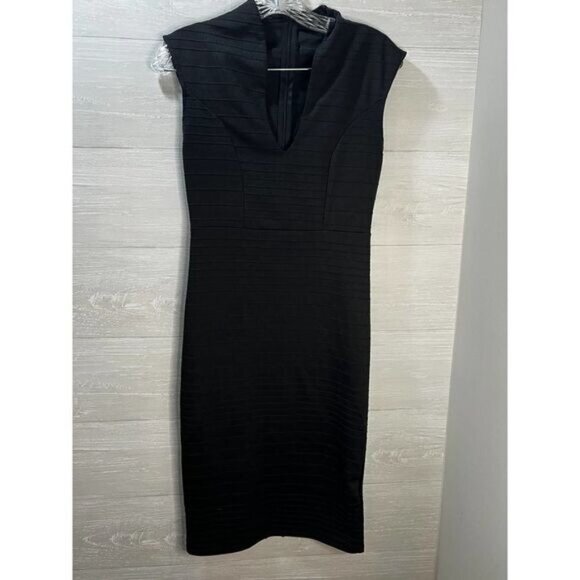LOVE J Women Pleated V-Neck‎ Black Casual Dress Medium - Picture 2 of 8